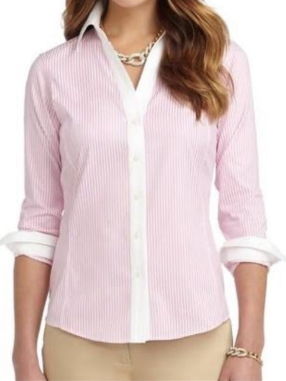 Brooks Brothers Non-Iron Pink Stripe Shirt Classic Preppy Size 10